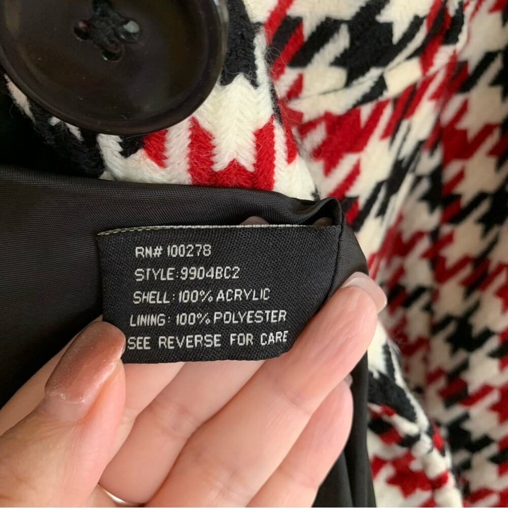 Last Kiss Vintage 90's Red Black Houndstooth Double Breasted Pea Coat Large - Picture 8 of 9